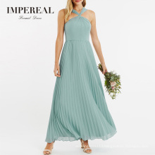 Twisted Halter Neckline Maxi Pleated Maid Of Honor Bridesmaid Dresses Green For Women